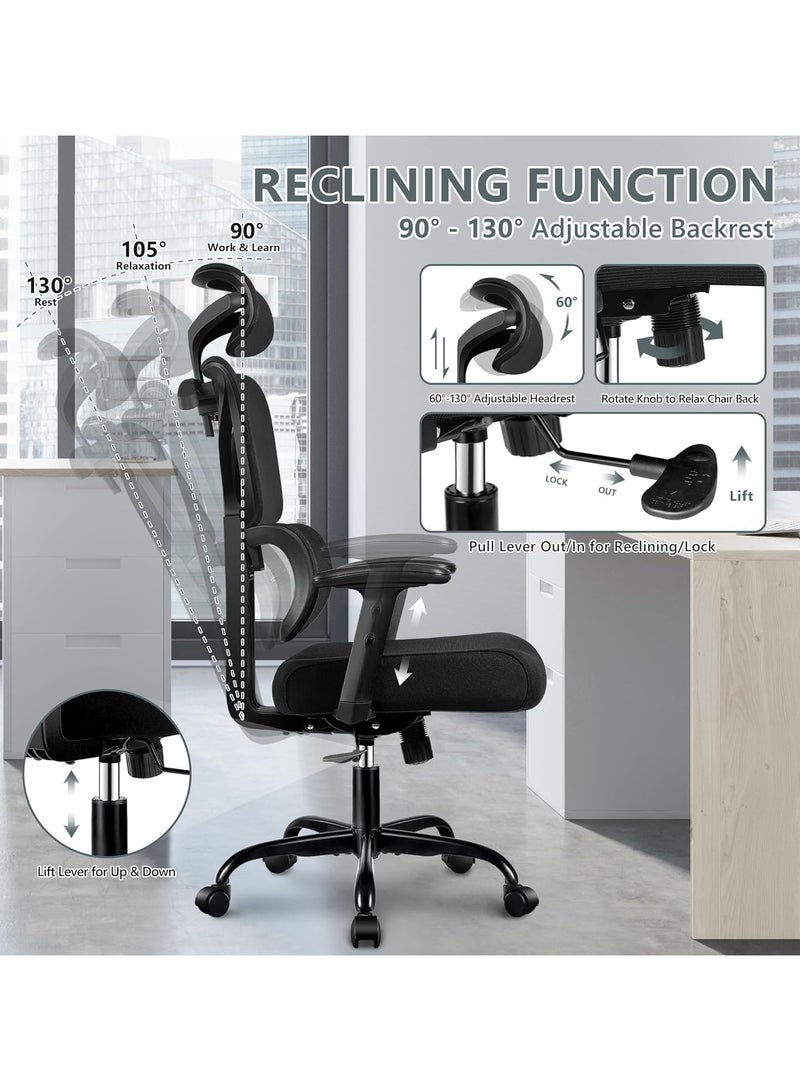 CityRiya-Long Office Chair Ergonomic Desk Chair High Back Computer Desk Chair Big and Tall Swivel Task Chair Comfy Home Office Chair with Lumbar Support Breathable Mesh Gaming Chair Executive Chair - Image 4