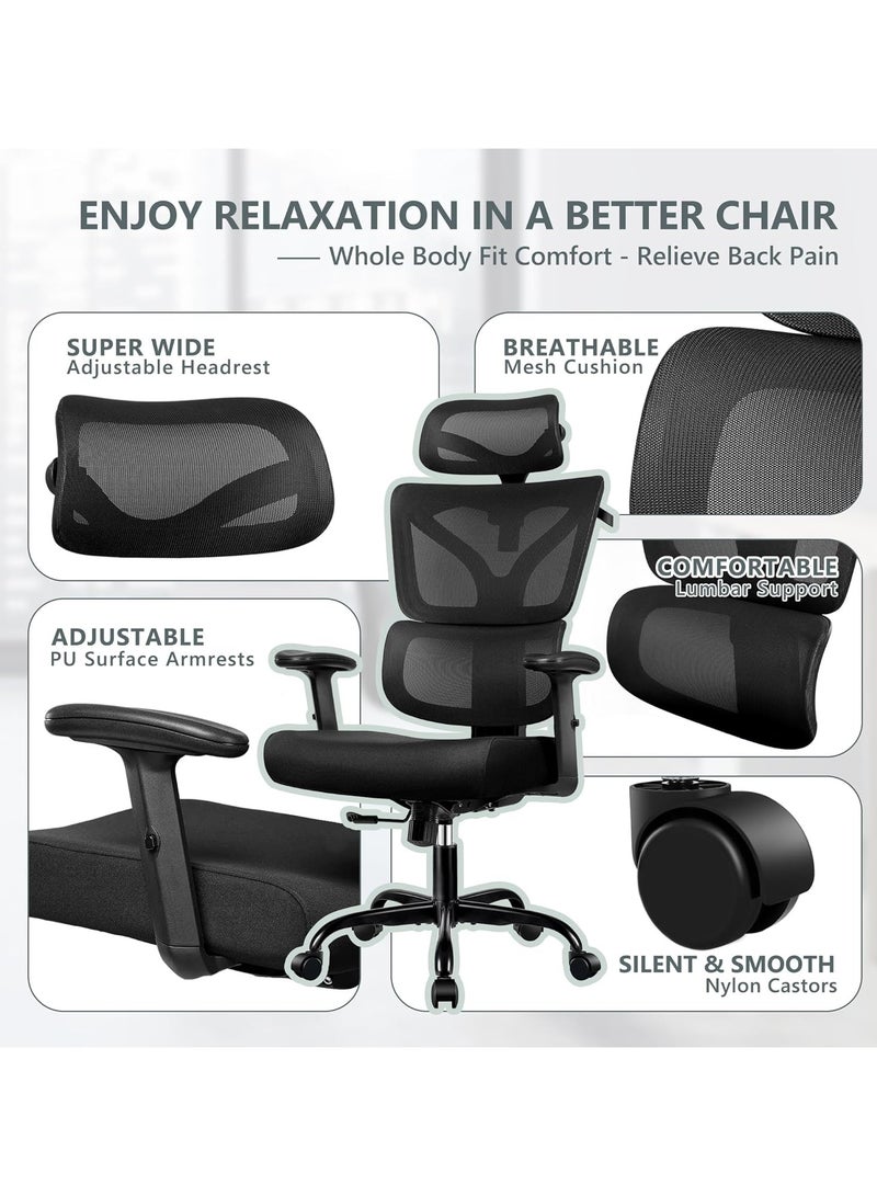 CityRiya-Long Office Chair Ergonomic Desk Chair High Back Computer Desk Chair Big and Tall Swivel Task Chair Comfy Home Office Chair with Lumbar Support Breathable Mesh Gaming Chair Executive Chair - Image 5