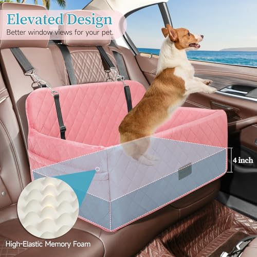 HEGGCOOE Dog Car Seat for Medium/Large Dogs, Pet Booster Seat for Under 55 lbs or 2 Small Dogs, Detachable & Washable Dog Car Bed for Backseat with 2 Safety Leashes (Pink) - Image 2