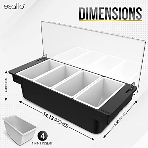 Esatto Bar Products Condiment Holder for Serving Container Chilled Garnish Tray with Lid for Bar Caddy, 4-1 Pint Inserts, With Added 12 Liquor Bottle Pourers, and 12 Pourer Covers - Black - Image 4