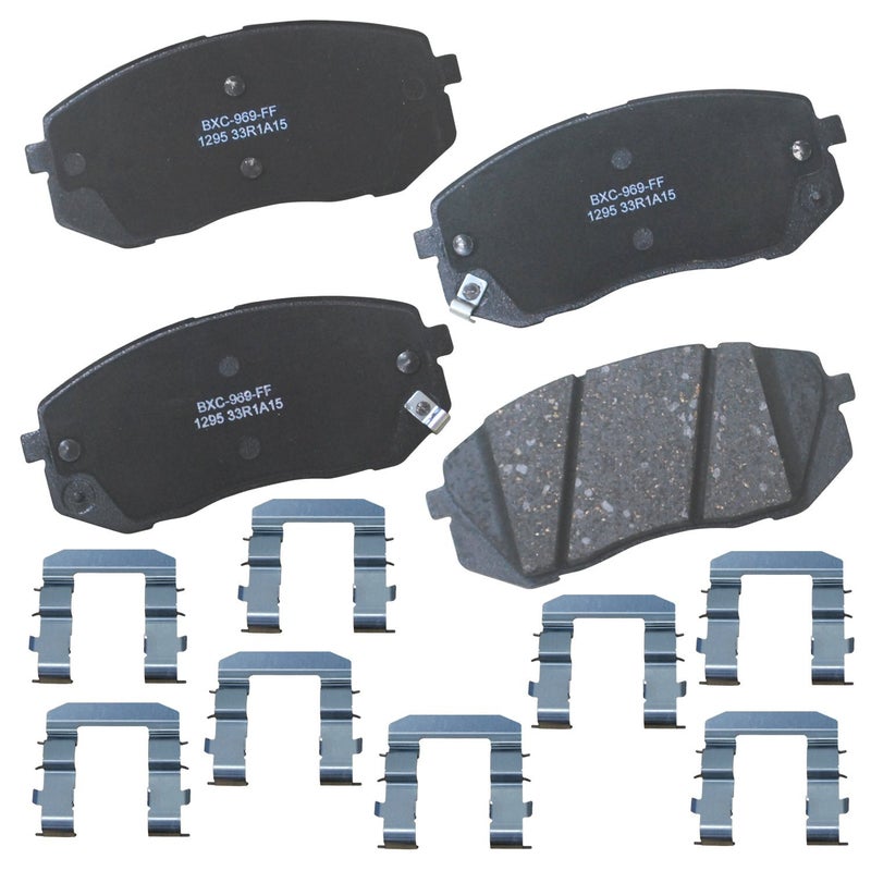 بنديكس وسادات فرامل أمامية سيراميكية Bendix Premium SBC1295 لسيارات Hyundai Sonata (2015) وTucson (2017-2010) وKia Cadenza (2016-2014) وRondo (2012-2007) وSoul EV (2017-2015) وSportage (2016-2011) - Image 1