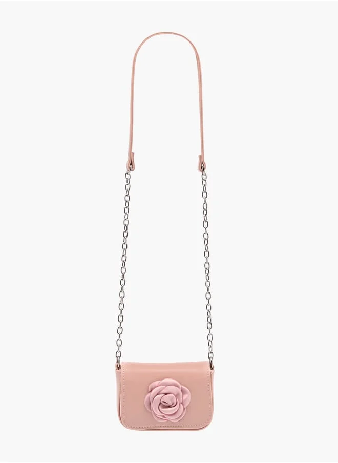 Flora Bella By Shoexpress Girls Rose Accent Crossbody Bag With Chain Strap And Flap Closure Ramadan Collection