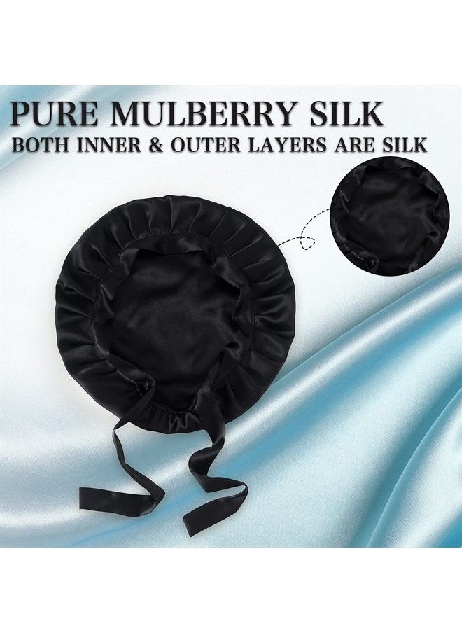 SOBONNY - Silk Bonnet for Sleeping 100% Mulberry Silk Sleep Cap for Women Hair Care Night Cap with Adjustable Ribbons(Large, Black) - Image 1