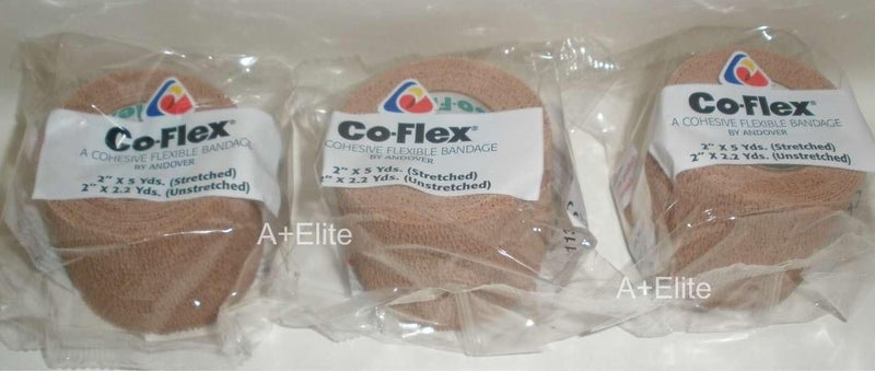 Coflex Andover COFlex 2x5Yds Tan Flesh 3Pack Cohesive Flexible Elastic Latex Bandage Compression Self Adherent Wrap Kids Children Vet Animals Pets Cats Dogs Horses 3200TN - Image 1