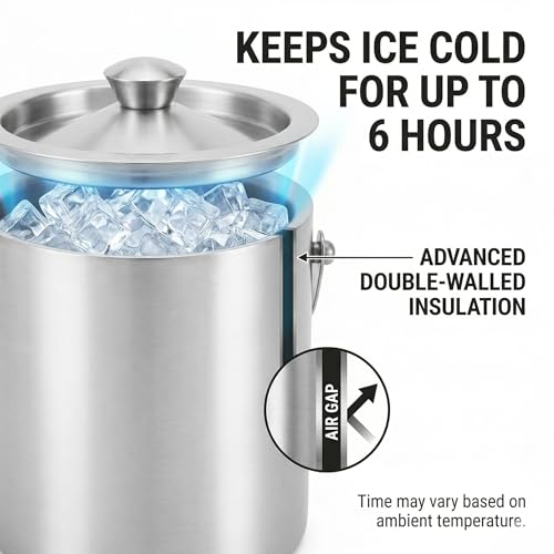 finality Premium Stainless Steel Ice Bucket with Tongs and Jigger – 1 Litre Double Walled Insulated Ice Box for Bar, Home & Parties (Silver Matte IB + Tong + Jigger) - Image 3