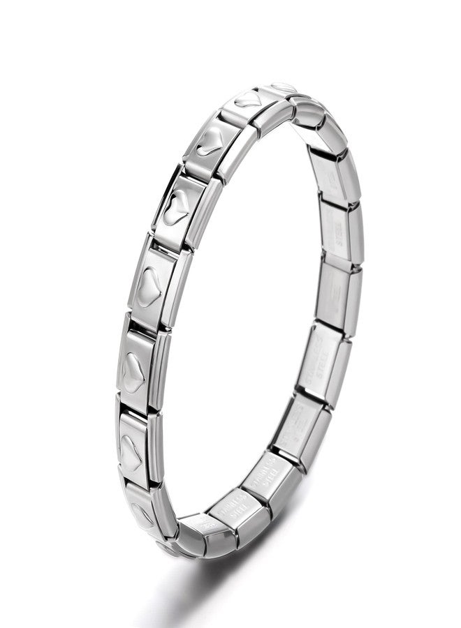 RINHOO 9mm Italian Starter Charm Bracelet Starting Italian Charm Bracelet Link Square Silver Interlocking Stainless Steel Modular Links (Silver Heart) - Image 1