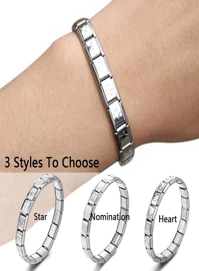 RINHOO 9mm Italian Starter Charm Bracelet Starting Italian Charm Bracelet Link Square Silver Interlocking Stainless Steel Modular Links (Silver Heart) - Image 4