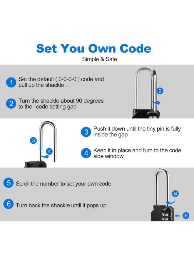 Bukela Combination Lock, 2 Pack 4 Digit Combination Padlock, Heavy Duty Weatherproof and Resettable lock, 11.6cm Long Shackle Zinc Alloy Combination lock for Shed Fence Gate, School, Gym, Toolbox - Image 3