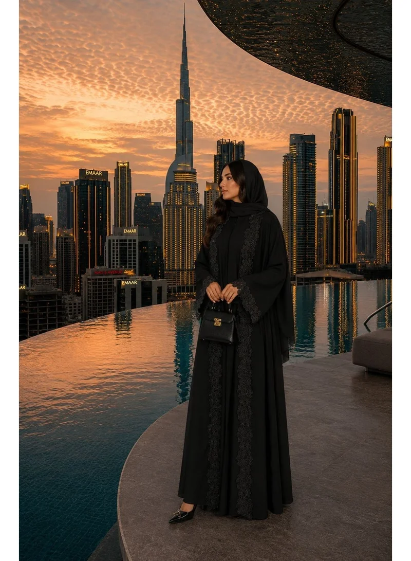Ophelia  Florina Abaya – 3-in-1 Open-Front Hand-Stitched Floral Abaya for Women | Best Price UAE