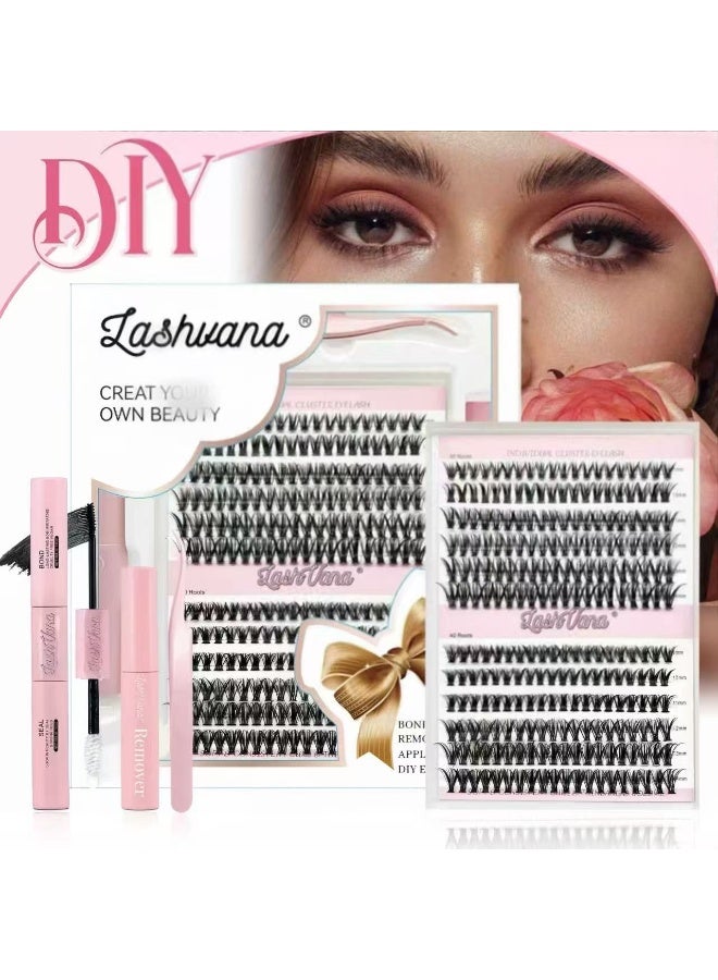 لاشفانا 240 قطعة رموش صناعية، طقم تمديد الرموش، عناقيد رموش مع لاصق ورموش، مزيل لاصق الرموش، أداة تطبيق الرموش، طقم رموش فردية، فرشاة رموش، سهل التطبيق في المنزل (طقم 30d+40d). - Image 1
