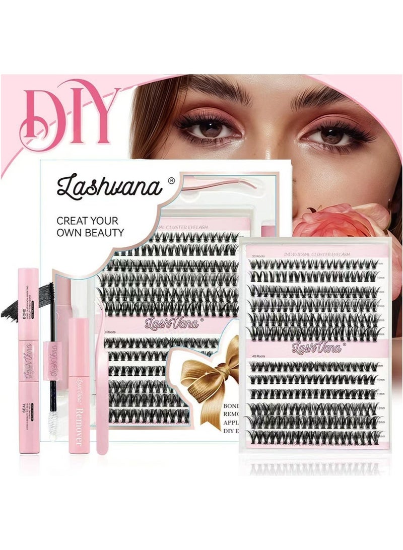 lashvana 240pcs False Eyelashes, Lash Extension Kit,Eyelash Clusters With Lash Bond And Seal Lash Remover Lash Applicator Individual Lashes Kit Eyelash Brush Easy To Apply At Home(30d+40d Kit) - Image 1