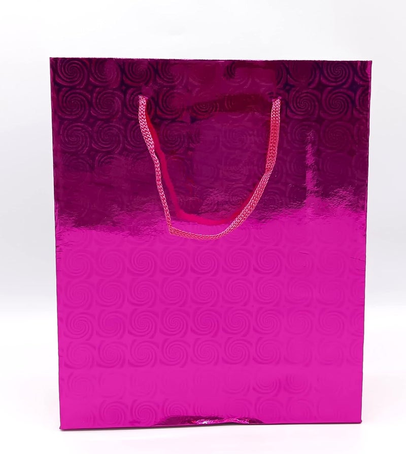 Gold Leaf GOLD LEAF Glitter Paper Bags 12Pcs With Handles,Reusable Iridescent Gift Bags for Gift Giving, Baby Shower Gift Bags,Christmas, Party Wrapping Solution(18 x 7.5 x 22 Cm)(Pink)  - Image 1