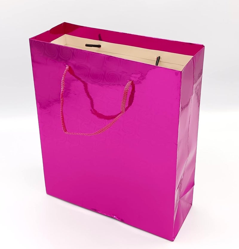 Gold Leaf GOLD LEAF Glitter Paper Bags 12Pcs With Handles,Reusable Iridescent Gift Bags for Gift Giving, Baby Shower Gift Bags,Christmas, Party Wrapping Solution(18 x 7.5 x 22 Cm)(Pink)  - Image 2