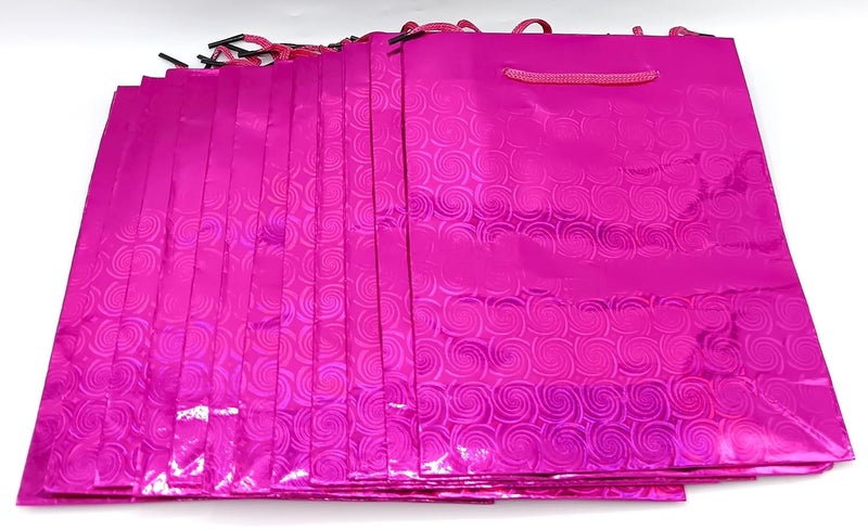 Gold Leaf GOLD LEAF Glitter Paper Bags 12Pcs With Handles,Reusable Iridescent Gift Bags for Gift Giving, Baby Shower Gift Bags,Christmas, Party Wrapping Solution(18 x 7.5 x 22 Cm)(Pink)  - Image 5