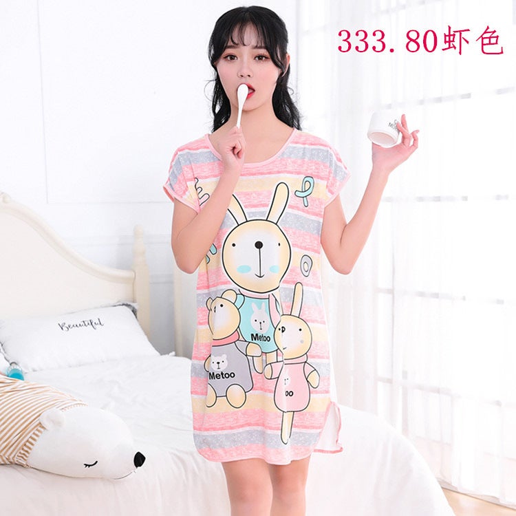 Cartoon Sweet Cute One-piece Nightgown 333.80# Shrimp Color