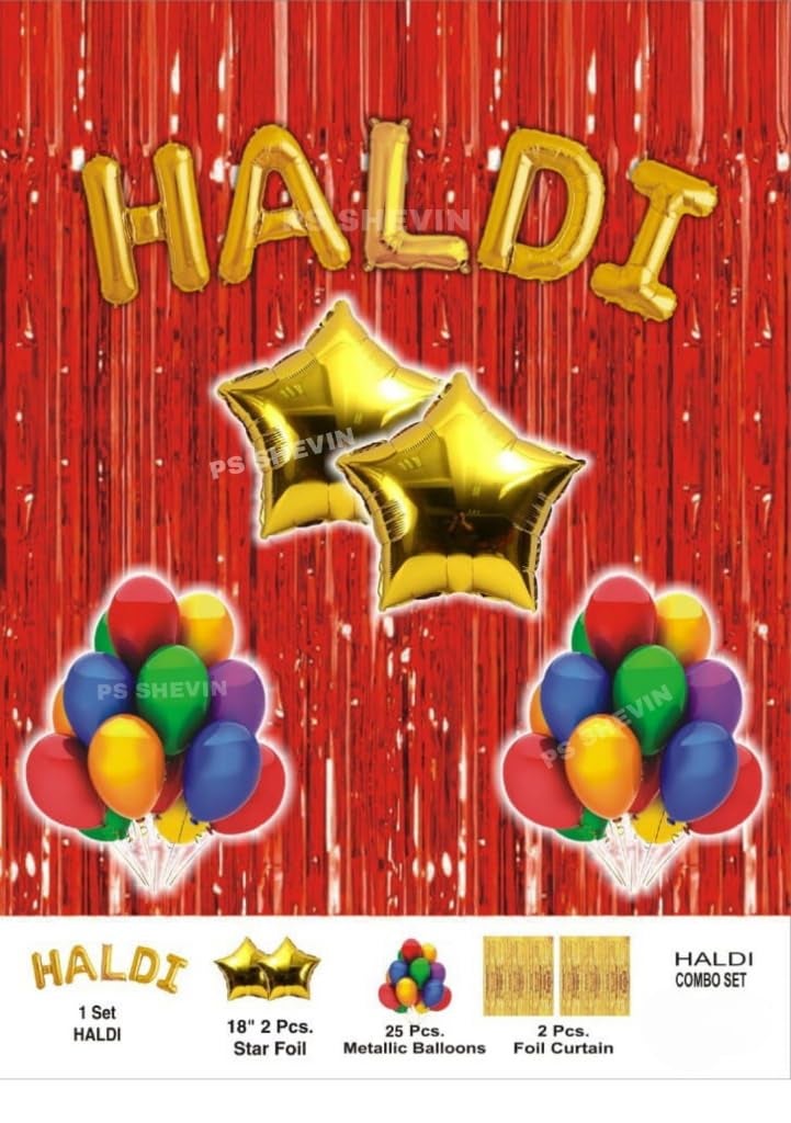 PS SHEVIN Haldi Decoration Balloons Combo Set For Brides And Bridegrooms Haldi Ceremony Decoration items Foil Balloons Curtains Star Foil MK70176275