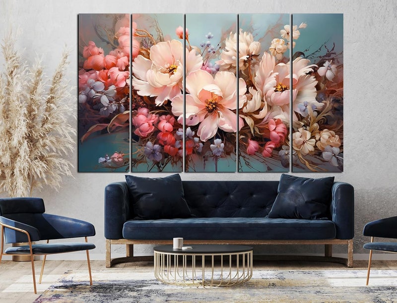 CN RETAILS Modern Art Flower 3D Wall painting Big Size setof 5 48x30 Wall Art for BedroomDrawing roomHotelsWooden FramedDigital Painting ss12_02 - Image 2