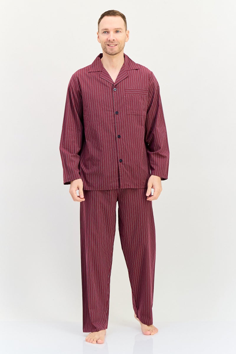 English Laundry Men 2 Pieces Stripe Top And Pants Pyjama Set, Red - Image 1