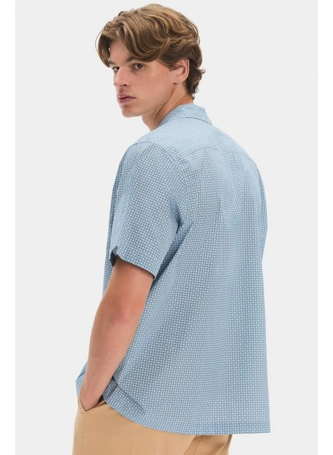 JUNE June Exclusive Men Short Sleeve Patterned Shirt Turquoise - Blue
