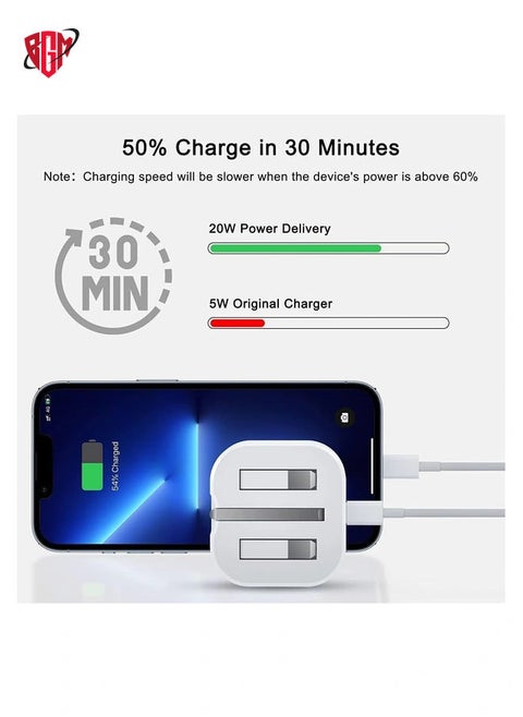 PD 20W USB C Fast Charger Plug and USB C Fast Charge Cable 1M [Apple MFi