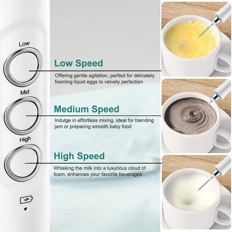 Bauihr Gulf approved global quality Milk Frother Handheld, USB Rechargeable Electric Foam Maker with 3 Heads, 3 Adjustable Speeds Mini Milk Foamer for Latte, Cappuccino, Coffee, Hot Chocolate, Matcha (White), EW-07128 Simple multi-color universal build - Image 5