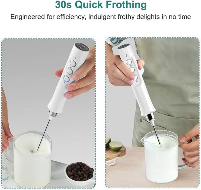 Bauihr Gulf approved global quality Milk Frother Handheld, USB Rechargeable Electric Foam Maker with 3 Heads, 3 Adjustable Speeds Mini Milk Foamer for Latte, Cappuccino, Coffee, Hot Chocolate, Matcha (White), EW-07128 Simple multi-color universal build - Image 2