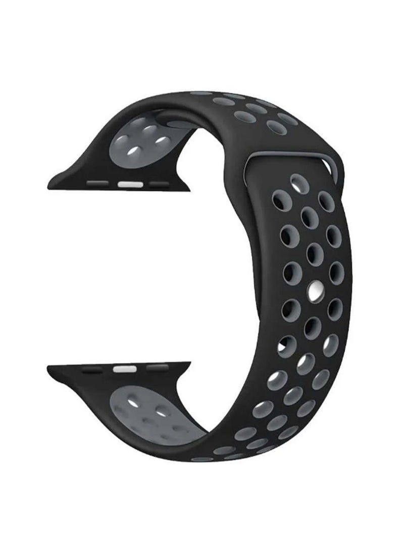 TWEGGON Silicone Dot Sport Band/Strap for Apple Watch All Series Compatible with 46mm/45mm/44mm/49mm Black/Grey - Image 5