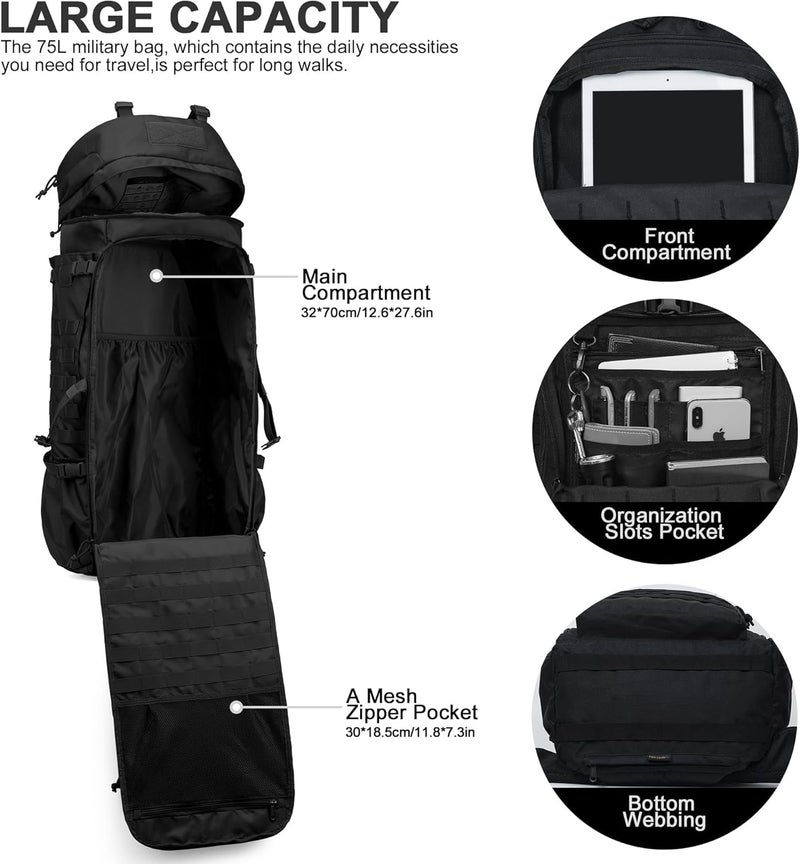 Mardingtop 75L Molle Hiking Internal Frame Backpacks with Rain Cover for Camping,Backpacking,Travelling - Image 4