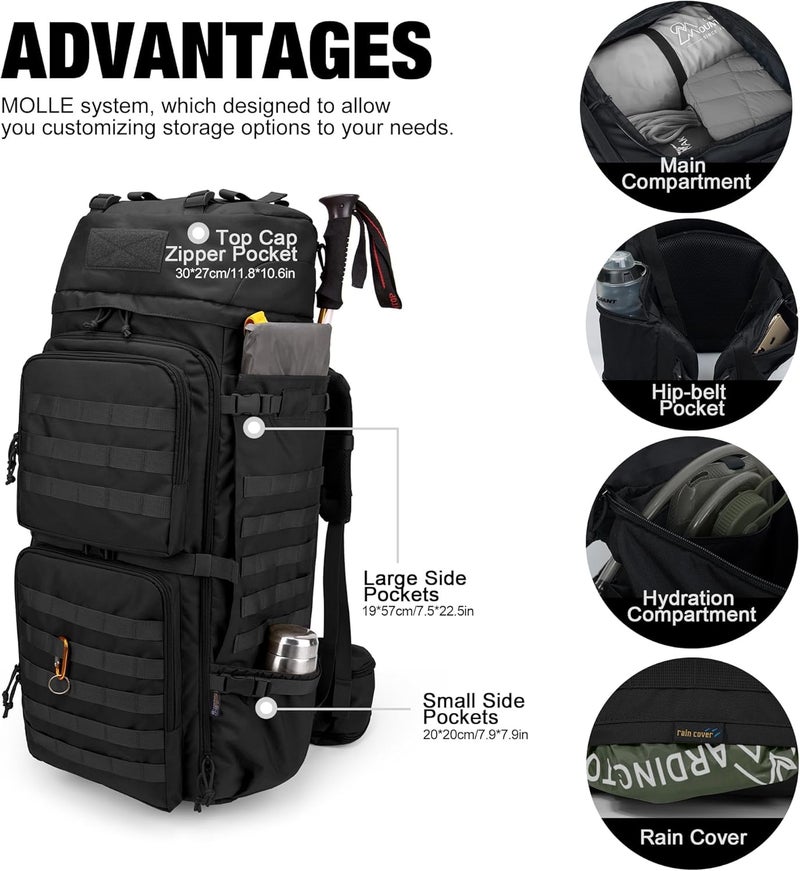 Mardingtop 75L Molle Hiking Internal Frame Backpacks with Rain Cover for Camping,Backpacking,Travelling - Image 3