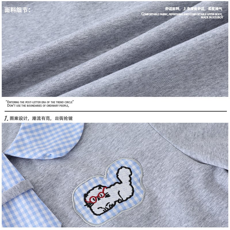 Clothing Men's American Style Vintage Kitten Embroidered Baby Collar Short-sleeved T-shirt Women's Summer New Slim-fit Slimming Short tee - Image 5