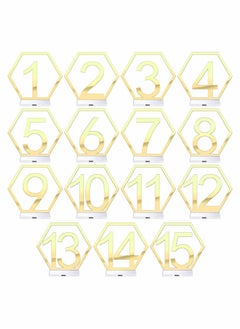 15 Pieces Table Numbers 1-15 Wedding Acrylic Table Numbers Hexagon Hollow Out Table Number
