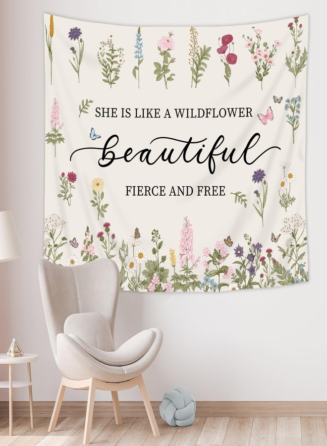 Riyidecor Floral Inspirational Quotes Tapestry Wall Hanging Botanical Plant 59Wx51H Inch Rustic Wildflower Farmhouse Motivational Natural Aesthetic Herbs Home Dorm Decor Art Living Room Bedroom - Image 1