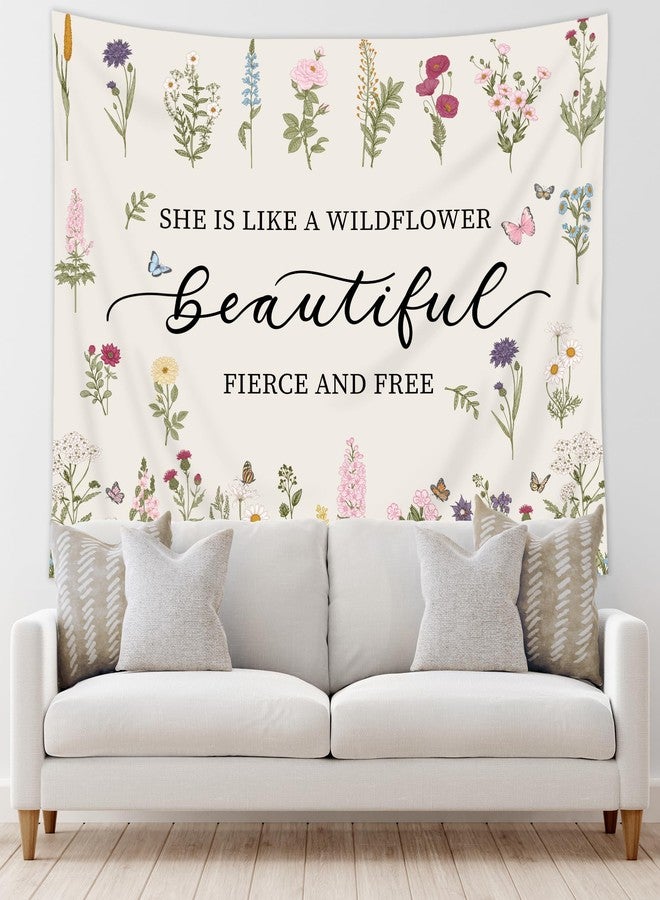 Riyidecor Floral Inspirational Quotes Tapestry Wall Hanging Botanical Plant 59Wx51H Inch Rustic Wildflower Farmhouse Motivational Natural Aesthetic Herbs Home Dorm Decor Art Living Room Bedroom - Image 2