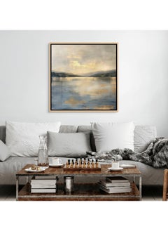 Art Decor Art Decor Framed Canvas Wall Art of Gold Abstract Lake and Mountain Square Print Wall Decor for Home Office Living Room Bedroom Gifting  - Image 2