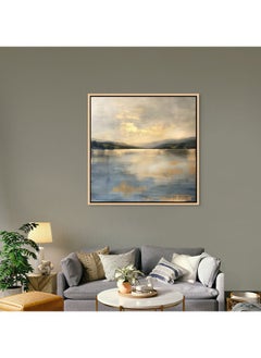 Art Decor Art Decor Framed Canvas Wall Art of Gold Abstract Lake and Mountain Square Print Wall Decor for Home Office Living Room Bedroom Gifting  - Image 3
