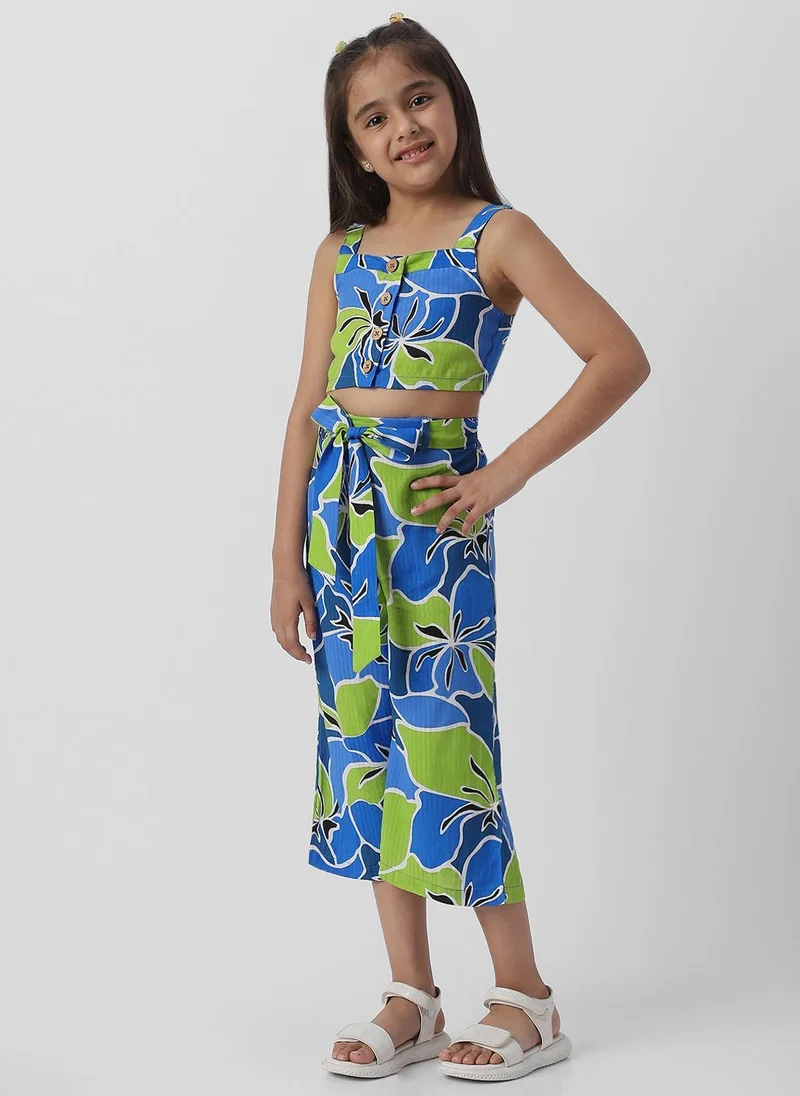 Nautinati Nautinati Girls Cotton Floral Print Set of Top and Culottes