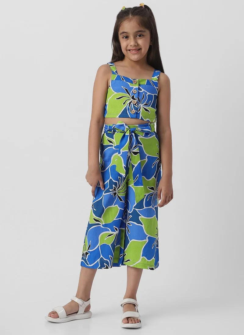Nautinati Nautinati Girls Cotton Floral Print Set of Top and Culottes