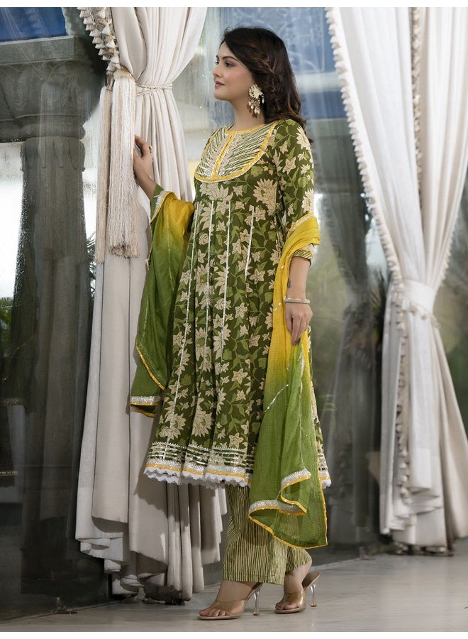 AKS Ethnic Motifs Printed Panelled Pure Cotton Kurta with Trouser & Dupatta - Image 5