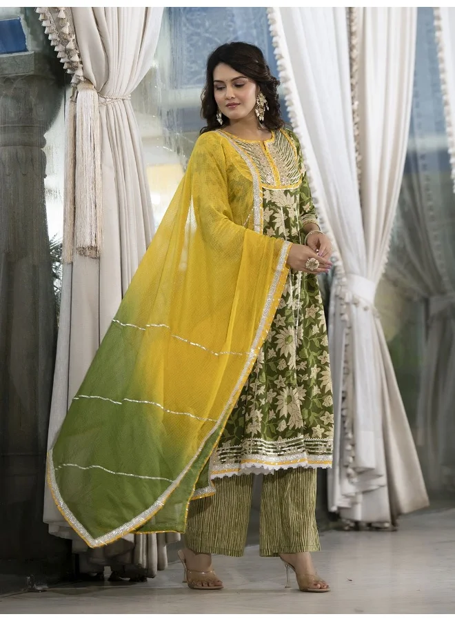 أيه كيه إس Ethnic Motifs Printed Panelled Pure Cotton Kurta with Trouser & Dupatta