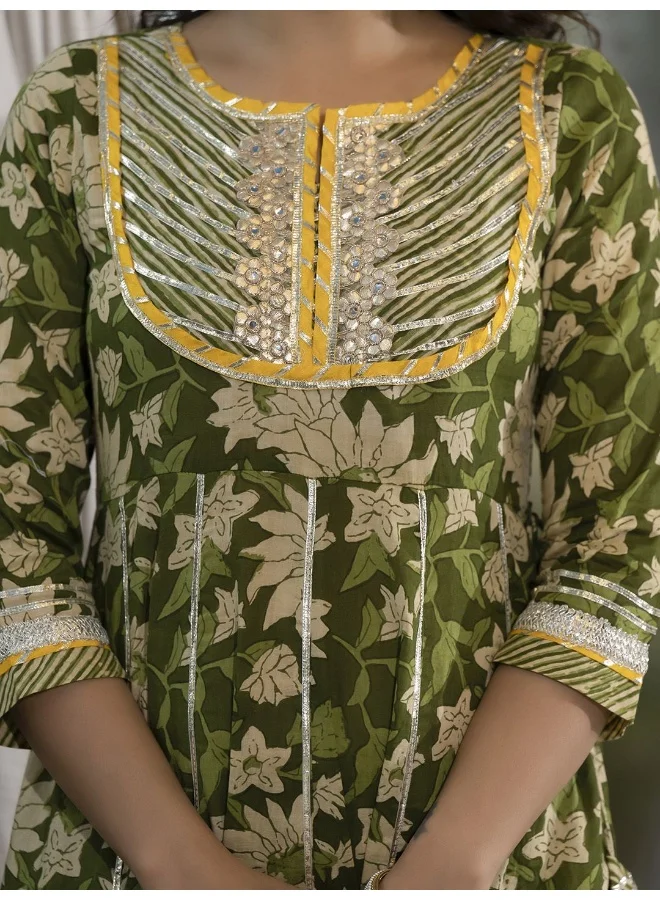 AKS Ethnic Motifs Printed Panelled Pure Cotton Kurta with Trouser & Dupatta