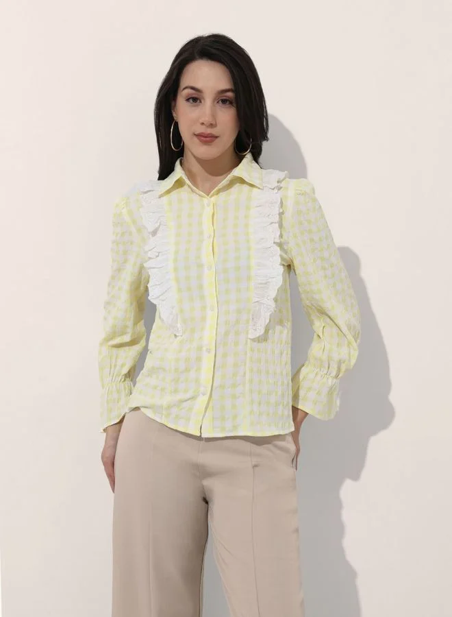 Women Regular Fit Textured Shirt Collar Long Sleeve Long Shirt