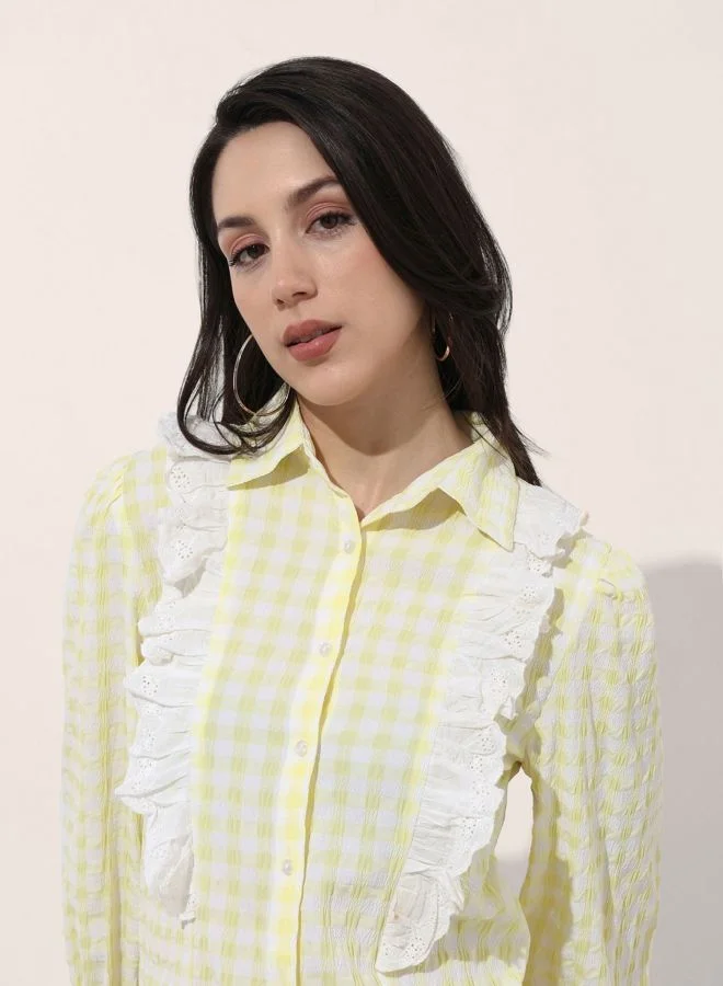 Freehand  Women Regular Fit Textured Shirt Collar Long Sleeve Long Shirt  | Best Price UAE