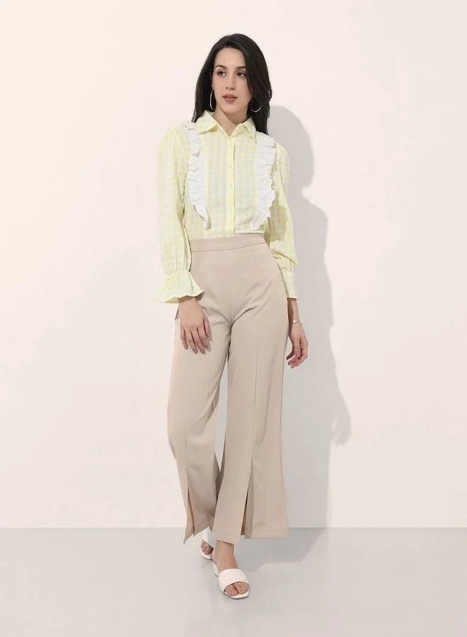 مرفوعة Women Regular Fit Textured Shirt Collar Long Sleeve Long Shirt