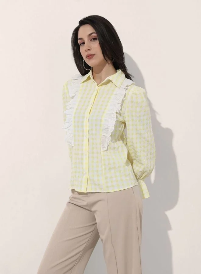 مرفوعة Women Regular Fit Textured Shirt Collar Long Sleeve Long Shirt