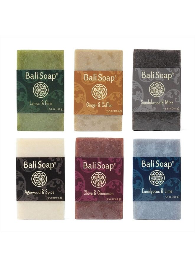 Bali Soap مجموعة صابون طبيعي للرجال، صابون رجال طبيعي بالكامل، صابون استحمام وهدايا فاخرة للرجال - صابون نباتي ومصنوع يدويًا للوجه واليدين والجسم، 6 قطع 3.5 أونصة لكل منها - Image 1
