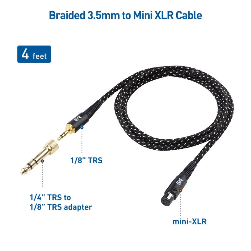 Cable Matters Premium Braided 3.5mm to Mini XLR Headphone Cable 4 ft - Compatible with Beyerdynamic DT 1770 Pro, DT 1990 Pro, AKG K240, K182, K175, K182, K245, K371, and Q701 Headphones - Image 2