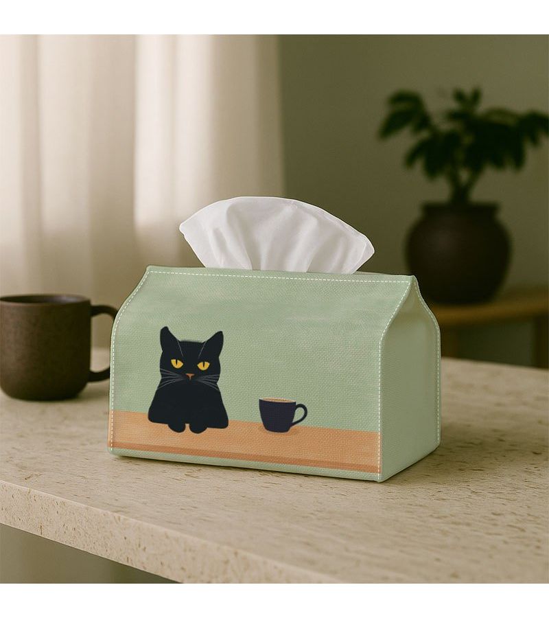 Minimalist Modern Black Cat Coffee Tissue Box 18cm Decorative Holder - Image 2