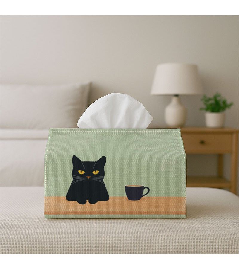 Minimalist Modern Black Cat Coffee Tissue Box 18cm Decorative Holder - Image 5