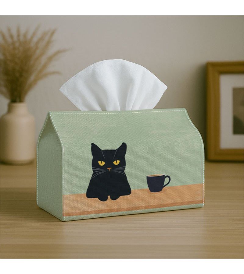 Minimalist Modern Black Cat Coffee Tissue Box 18cm Decorative Holder - Image 4