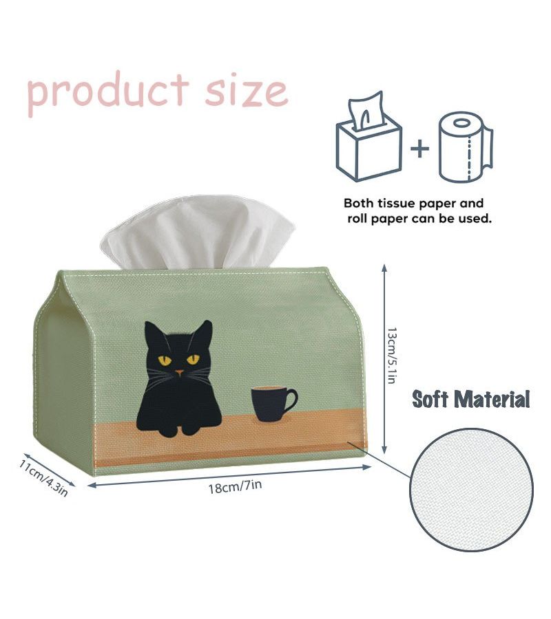 Minimalist Modern Black Cat Coffee Tissue Box 18cm Decorative Holder - Image 3